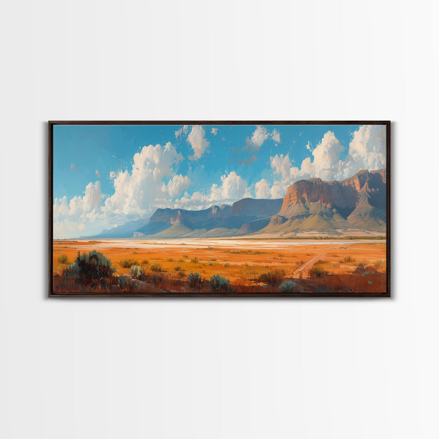 Panoramic Landscape Print Of an Arizona Desert Landscape, Framed Canvas, Rustic Farmhouse Decor, Nature Print, Minimalist Landscape Painting