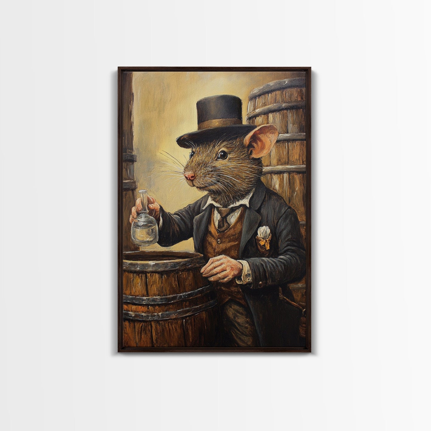 Rats with Jobs, Framed Canvas Print, Rat Painting, The Rat Whiskey Distiller, Cute Rat Home Decor
