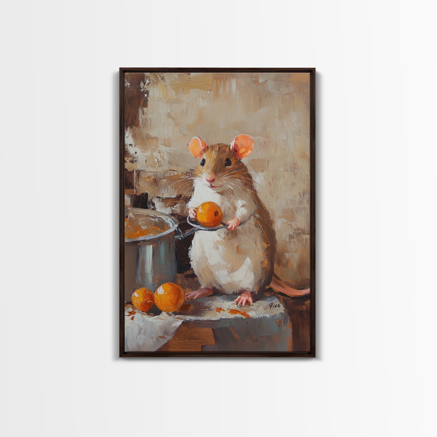 Rats with Jobs, Framed Canvas Print, Rat Painting, The Rat Chef, Cute Rat Home Decor, Rat Cooking Stew