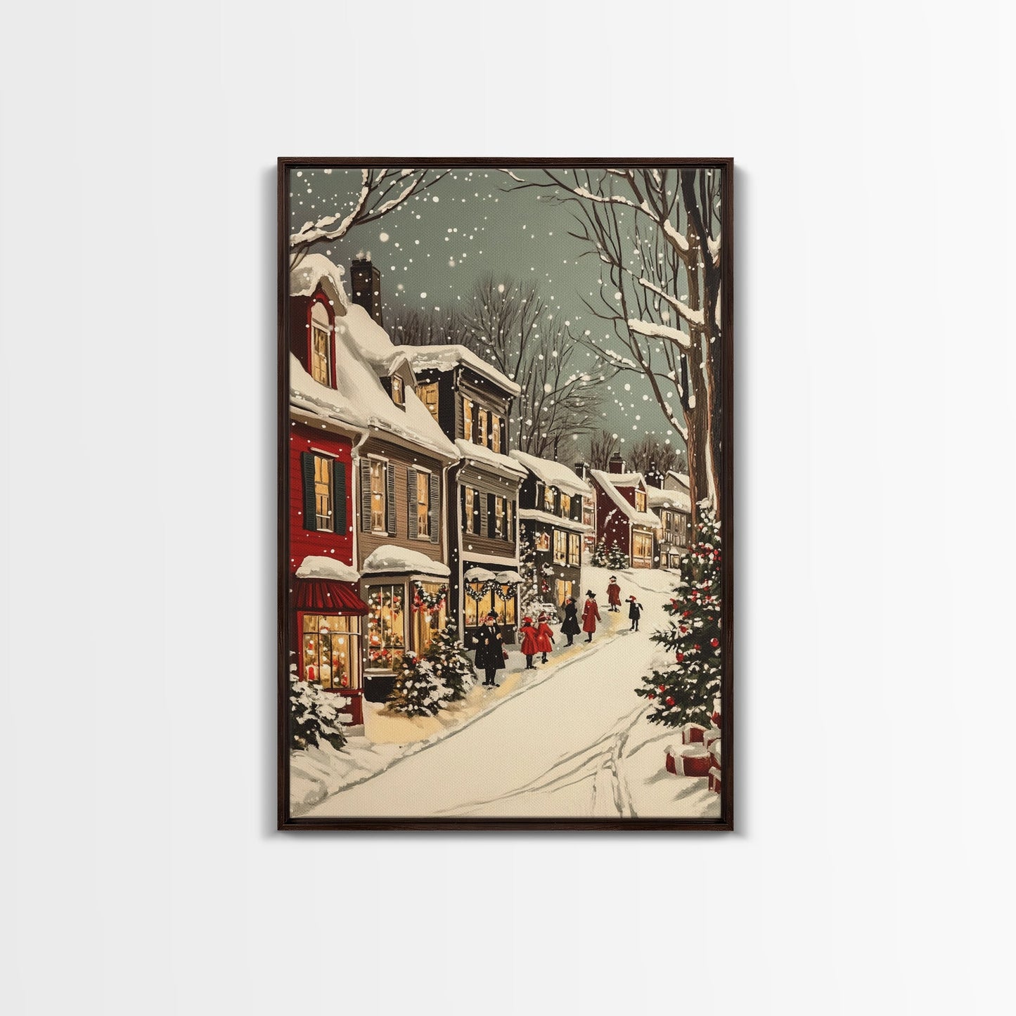 Christmas in Boston Framed Canvas Print, Christmas Village Wall Art, Christmas Prints, Christmas Decor Idea, Christmas Art