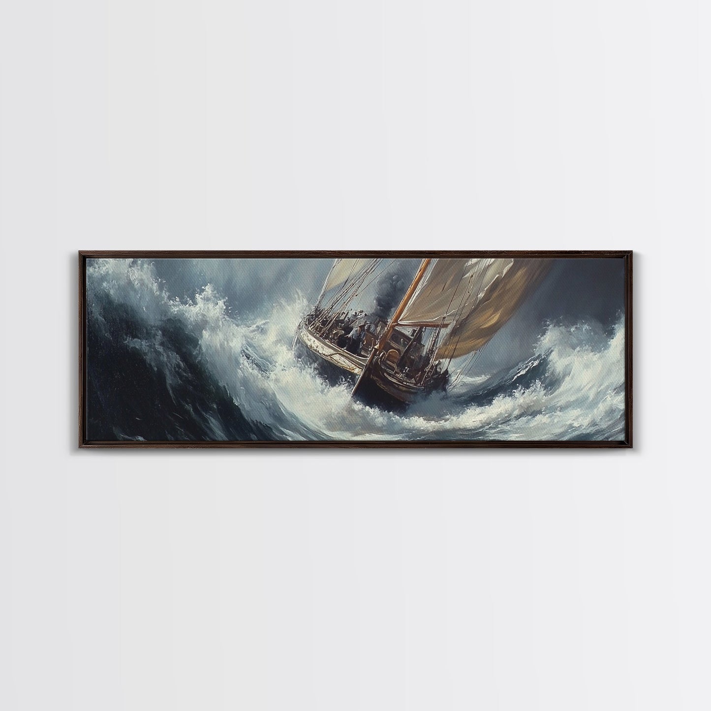 The Storm and the Sailboat Framed Canvas Print - Sailboat Painting - Nautical Decor - Hurricane Painting - Nautical Sailboat Landscape Painting