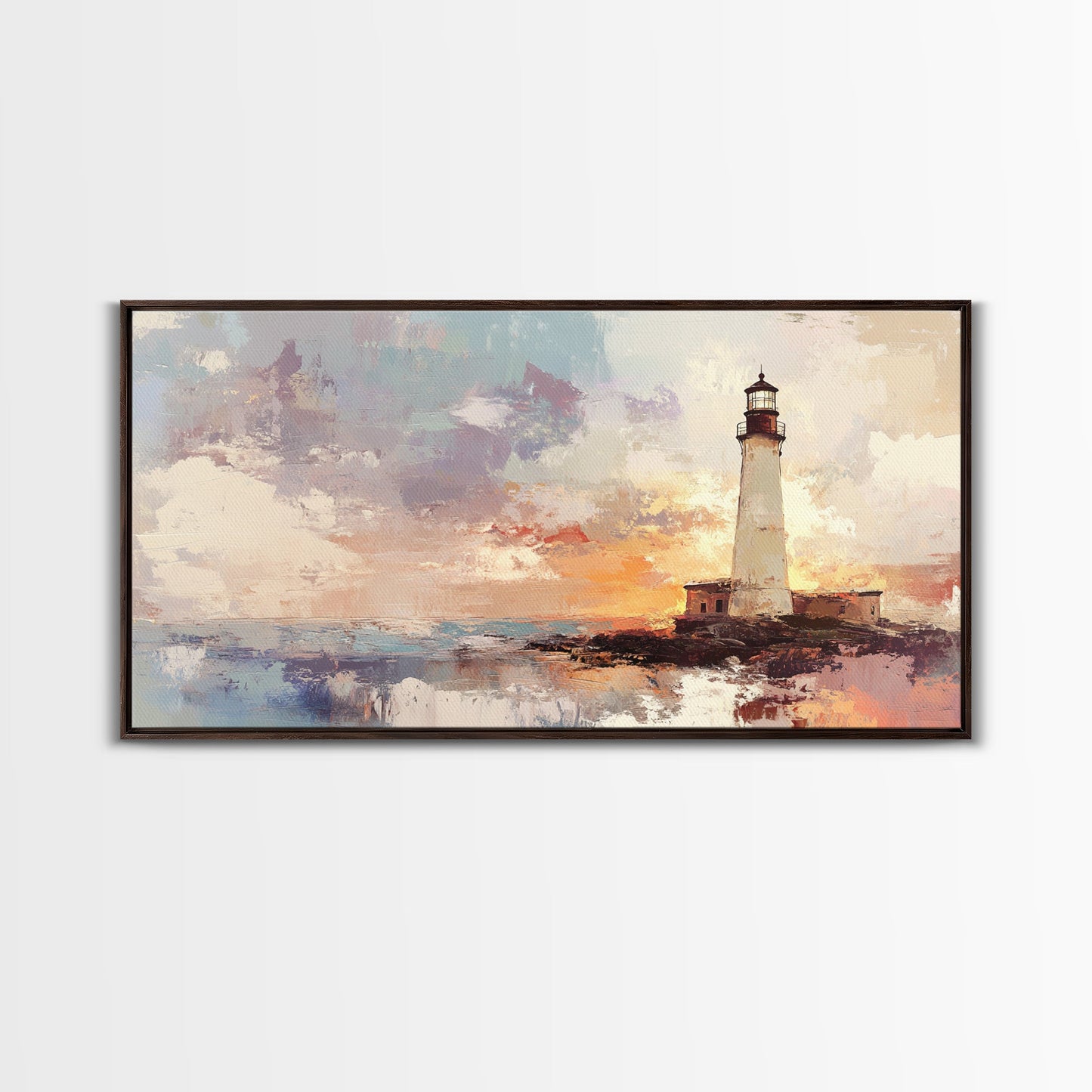Abstract Oil Painting Print of a Light House, Framed Canvas Print, Nautical Themed Home Decor, Seascapes Painting