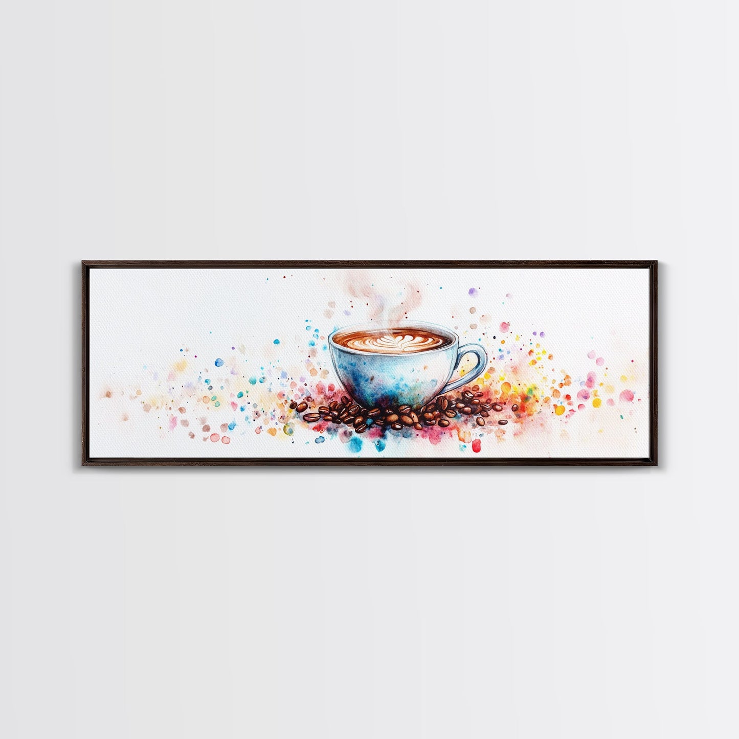 Coffee Cup Watercolor Canvas Print, Food Review Kitchen Art, Whimsical Living Room Wall Art Gift Idea Espresso Decor Design