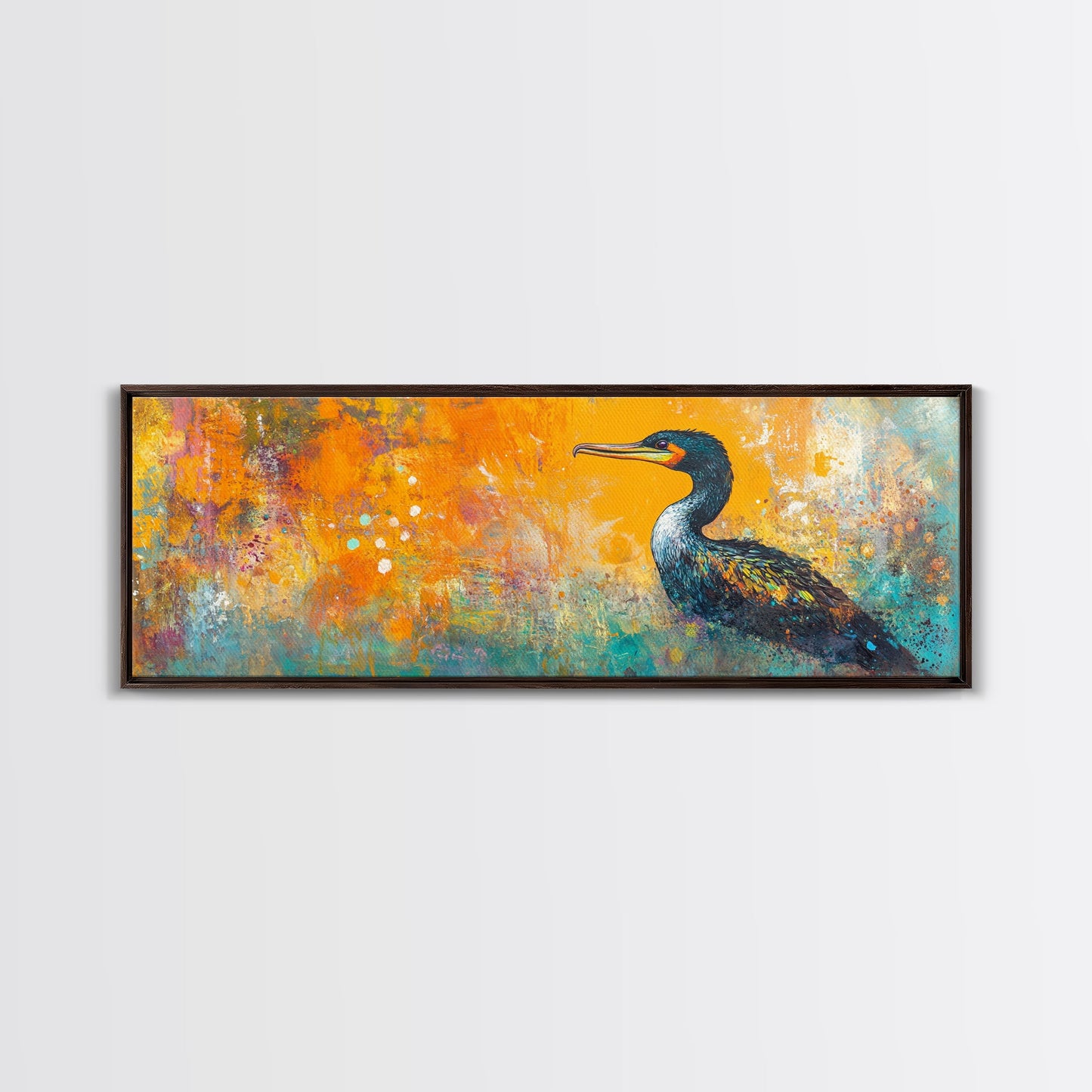 Vibrant Bird Art Framed Canvas Print Modern Wildlife Wall Art, Bold Orange Abstract Decor, Boho Nature Art, Office or Living Room Art