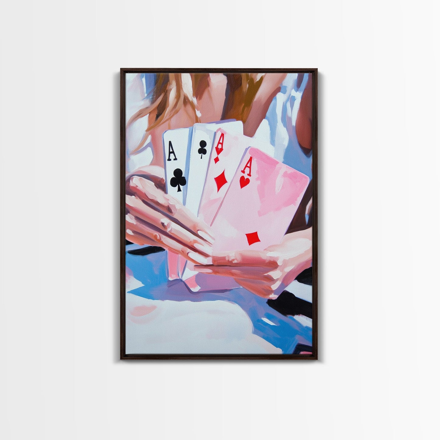 Poker Hand, Woman Holding Cards, Gambling Art, Casino Wall Art, Luxury Decor, Contemporary Art, Framed Canvas Print, Game Room