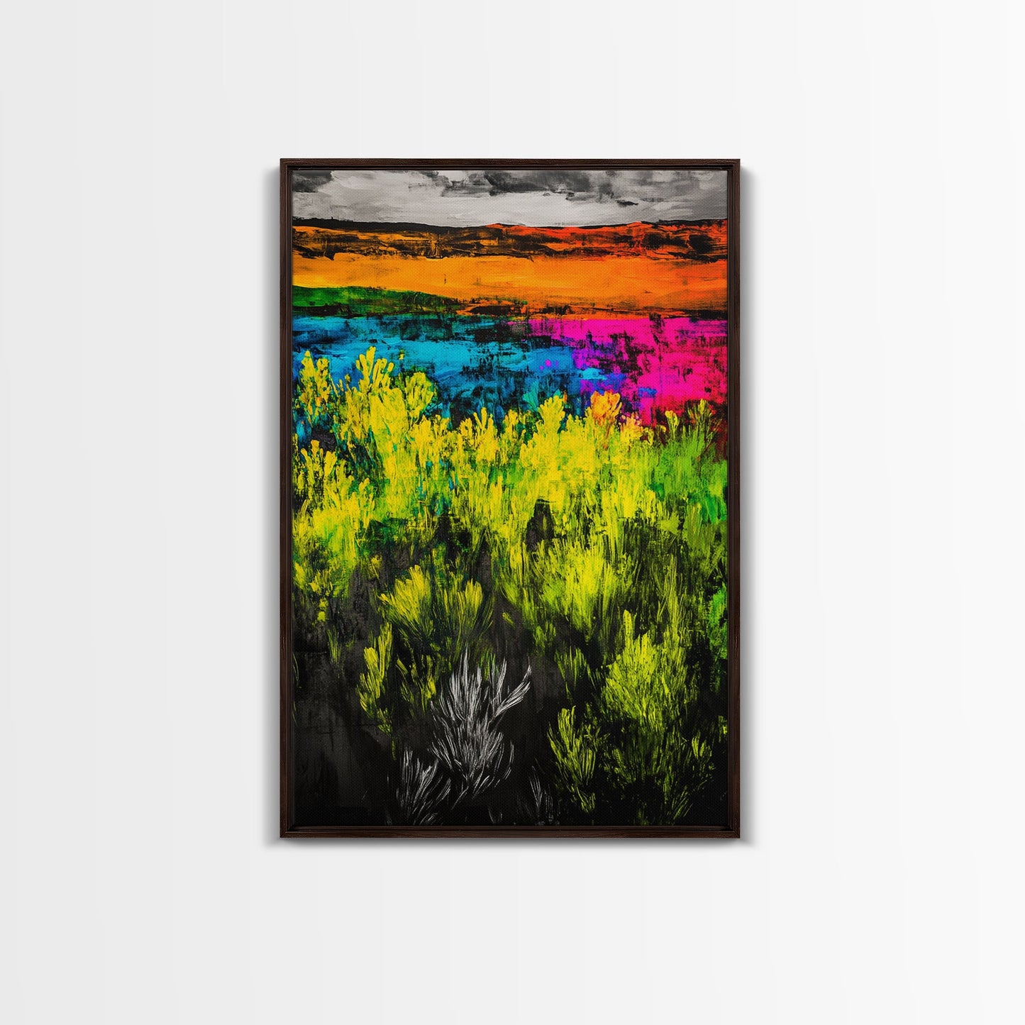 Colorful Prairie, Abstract Fields, Bright Wildflowers, Framed Canvas Print, Vibrant Wall Art, Boho Home Decor, Living Room Statement