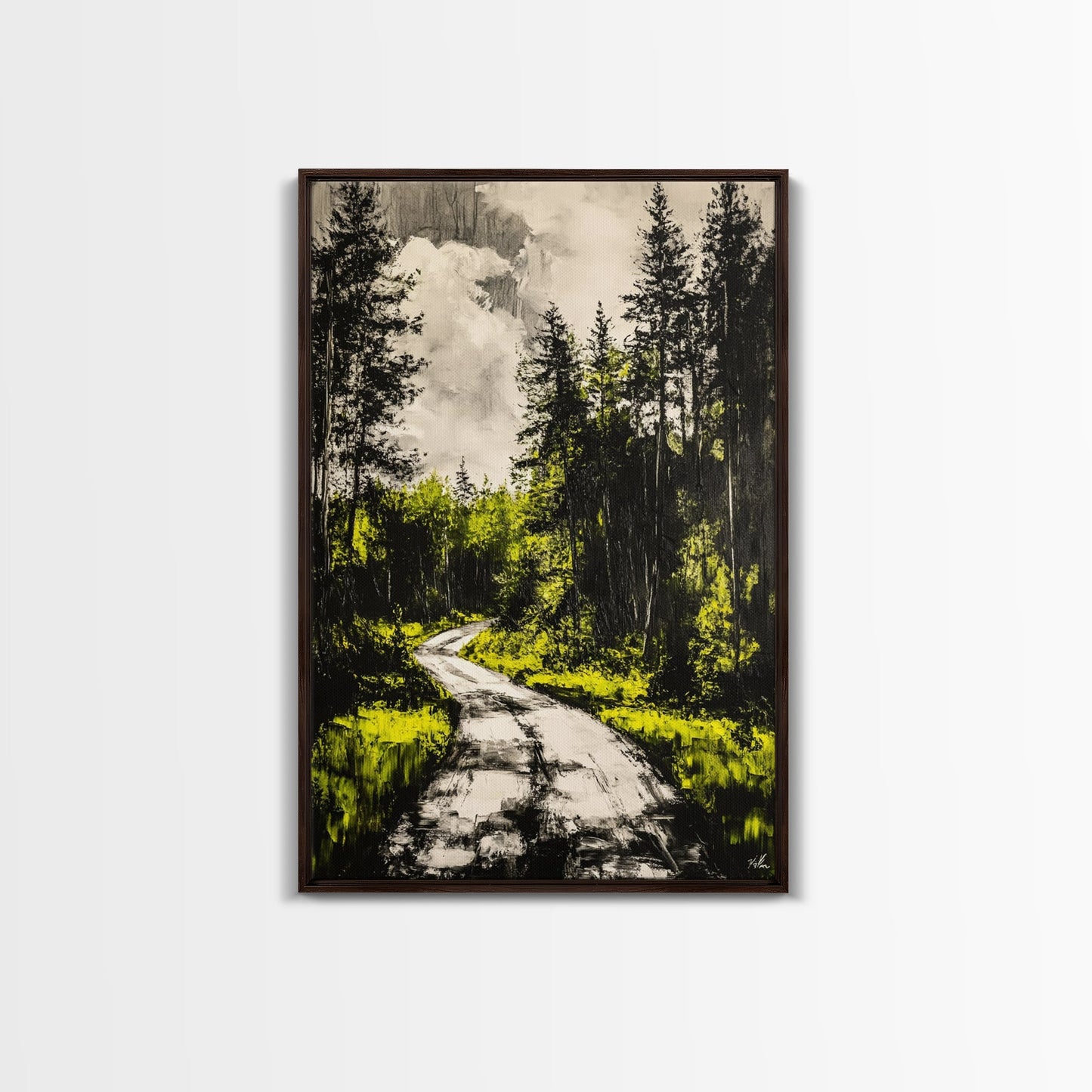 Forest Path, Nature Wall Art, Rustic Landscape, Cabin Decor, Outdoor Aesthetic, Greenery Painting, Framed Canvas Print
