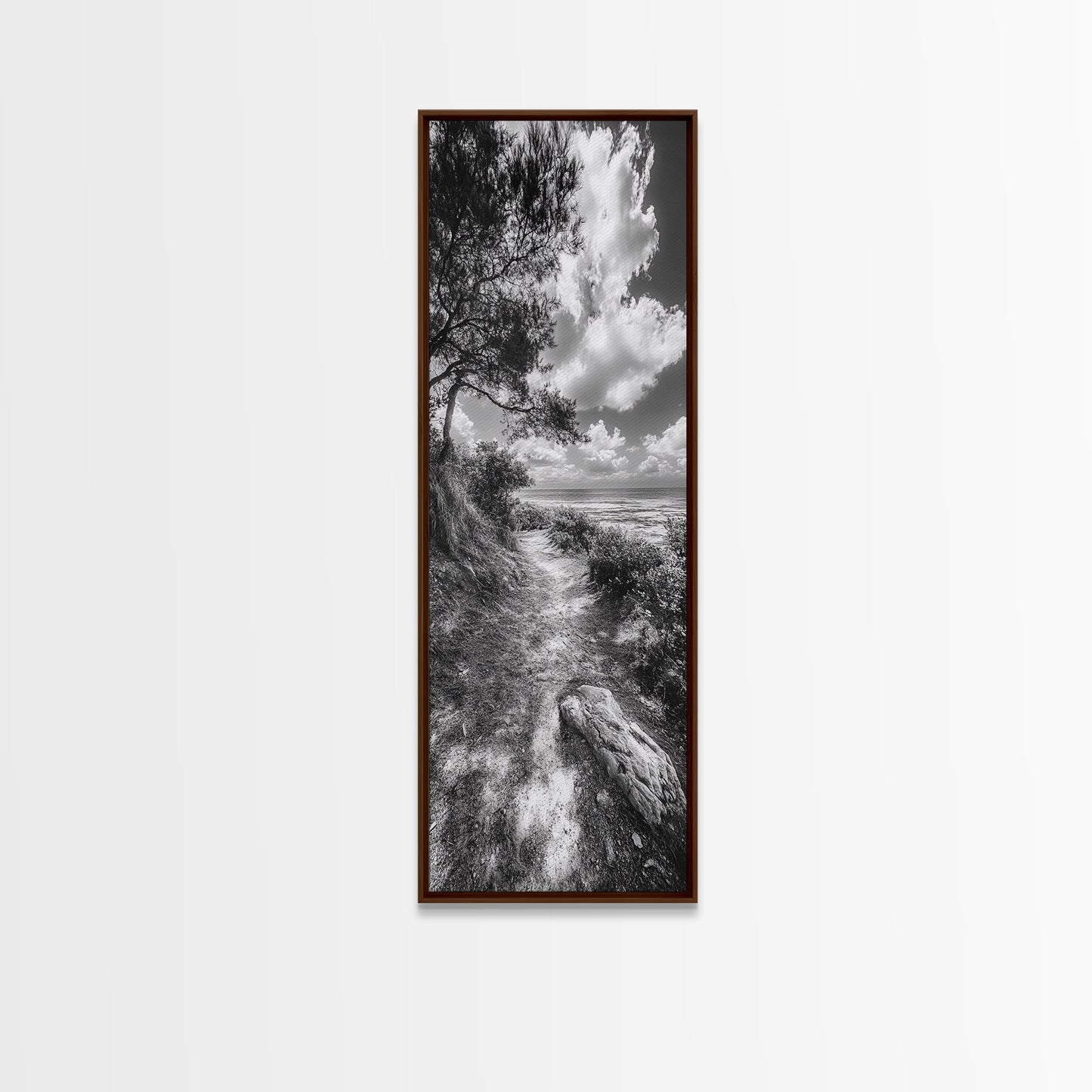 Coastal Nature Trail, Ocean Path View, Tranquil Landscape, Framed Canvas Print, Beach House Art, Bathroom Wall Art, Game Room Wall Art