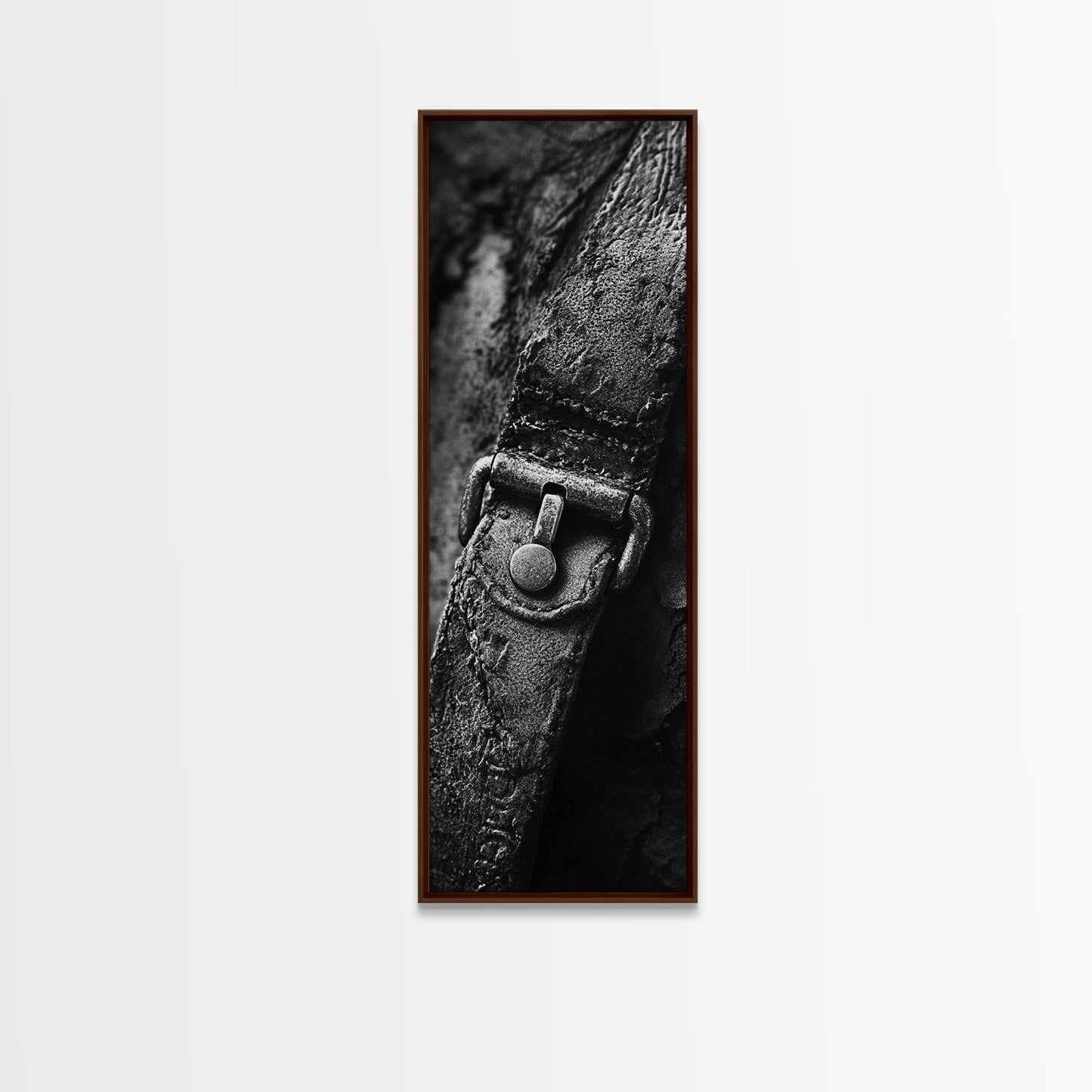 Leather Strap, Worn Texture, Rustic Detail, Framed Canvas Print, Industrial Wall Decor, Masculine Style, Close-Up Texture Art