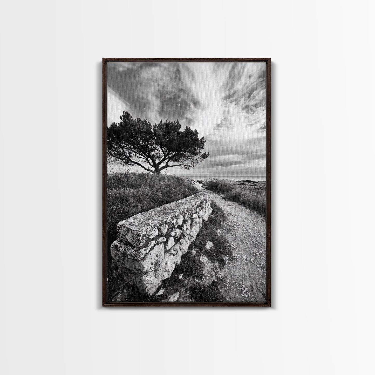 Coastal Path, Nature Trail, Windswept Tree, Framed Canvas Print, Rustic Landscape Art, Minimalist Decor, Bedroom Wall Art, Fall Vibes