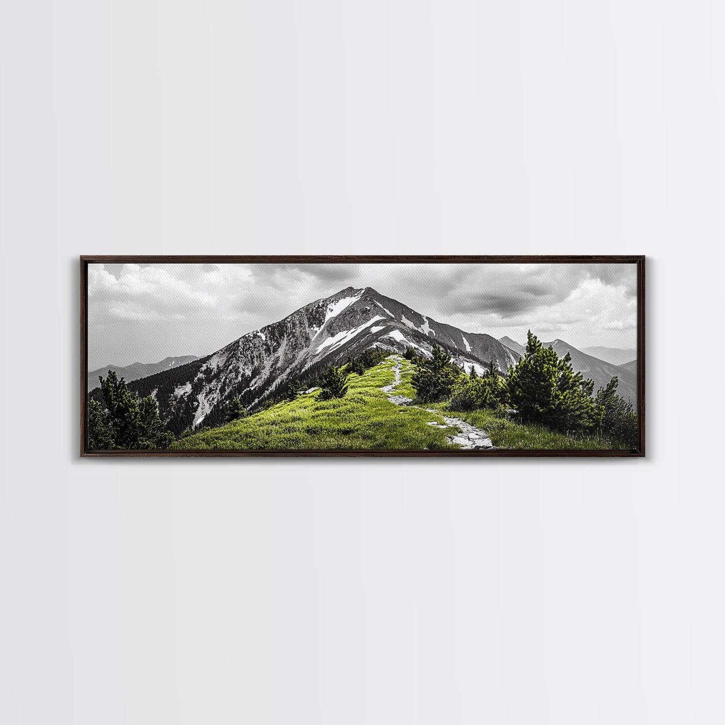 Mountain Hike Path, Scenic Peak Trail, Nature Landscape, Framed Canvas Print, Modern Cabin Decor, Adventure Wall Art, Minimalist Style
