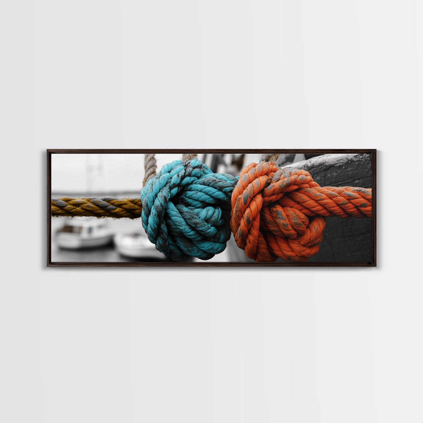 Nautical Knots, Bold Rope Texture, Ocean Dock Detail, Framed Canvas Print, Coastal Wall Art, Bathroom Decor, Rustic Nautical Style