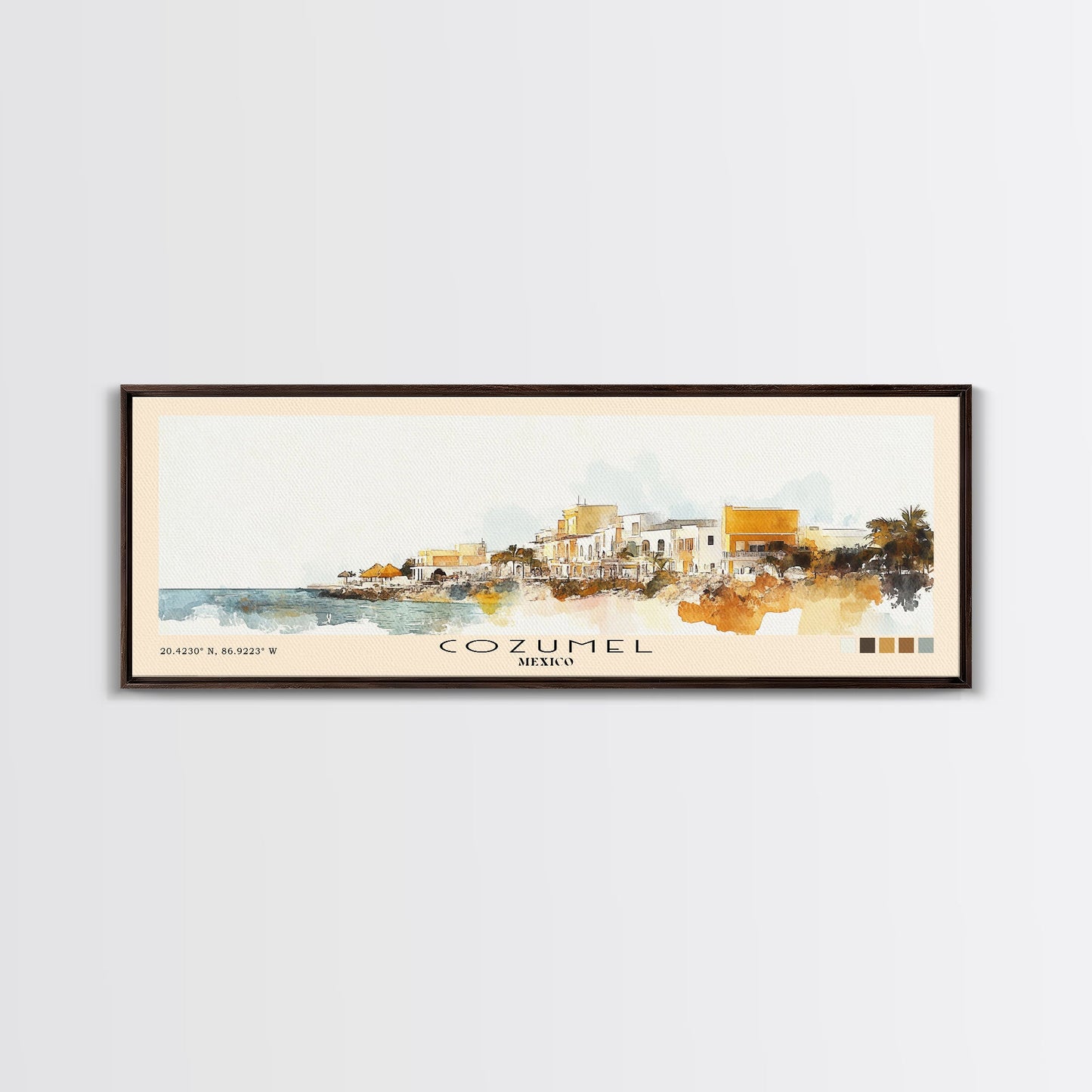 Cozumel, Mexico Watercolor Print, Vacation Gift, Mexico Wall Art, Beach Painting, Beach Decor, Large Wall Art, Wood Frame Art