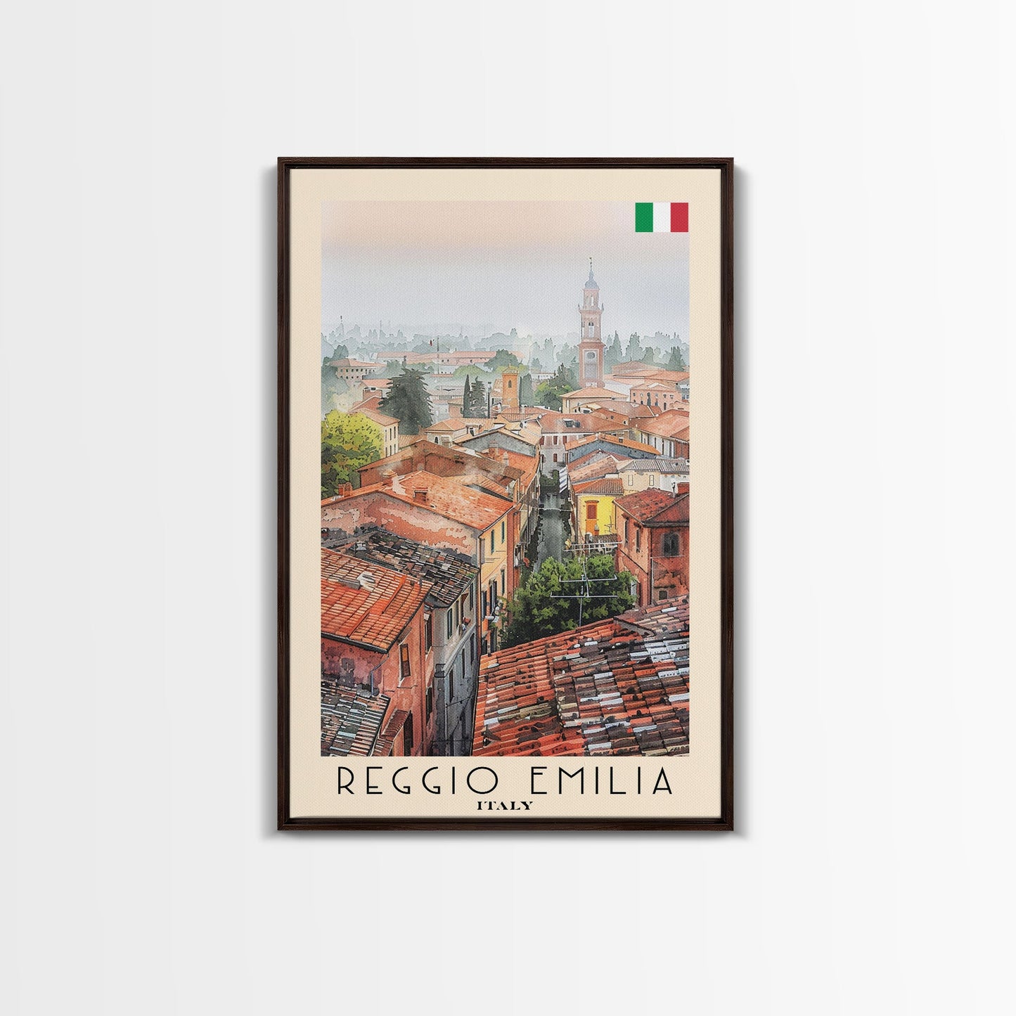 Reggio Emilia Italy Travel Poster Framed Canvas Print, Watercolor Painting, Scenic Wall Art, Home Decor, Italian Landscape, Artistic Art