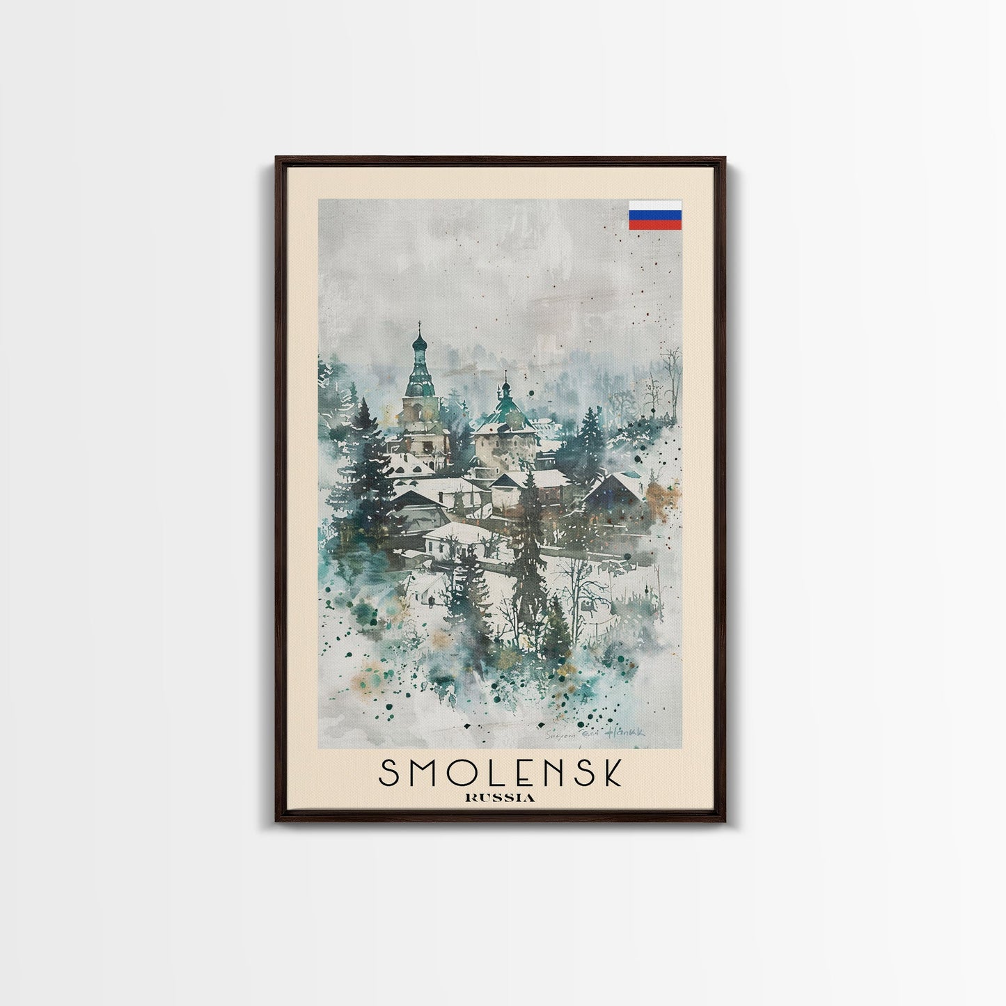 Smolensk Russia Travel Poster Framed Canvas Print, Watercolor Painting, Scenic Wall Art, Home Decor, Russian Landscape, Classic Art