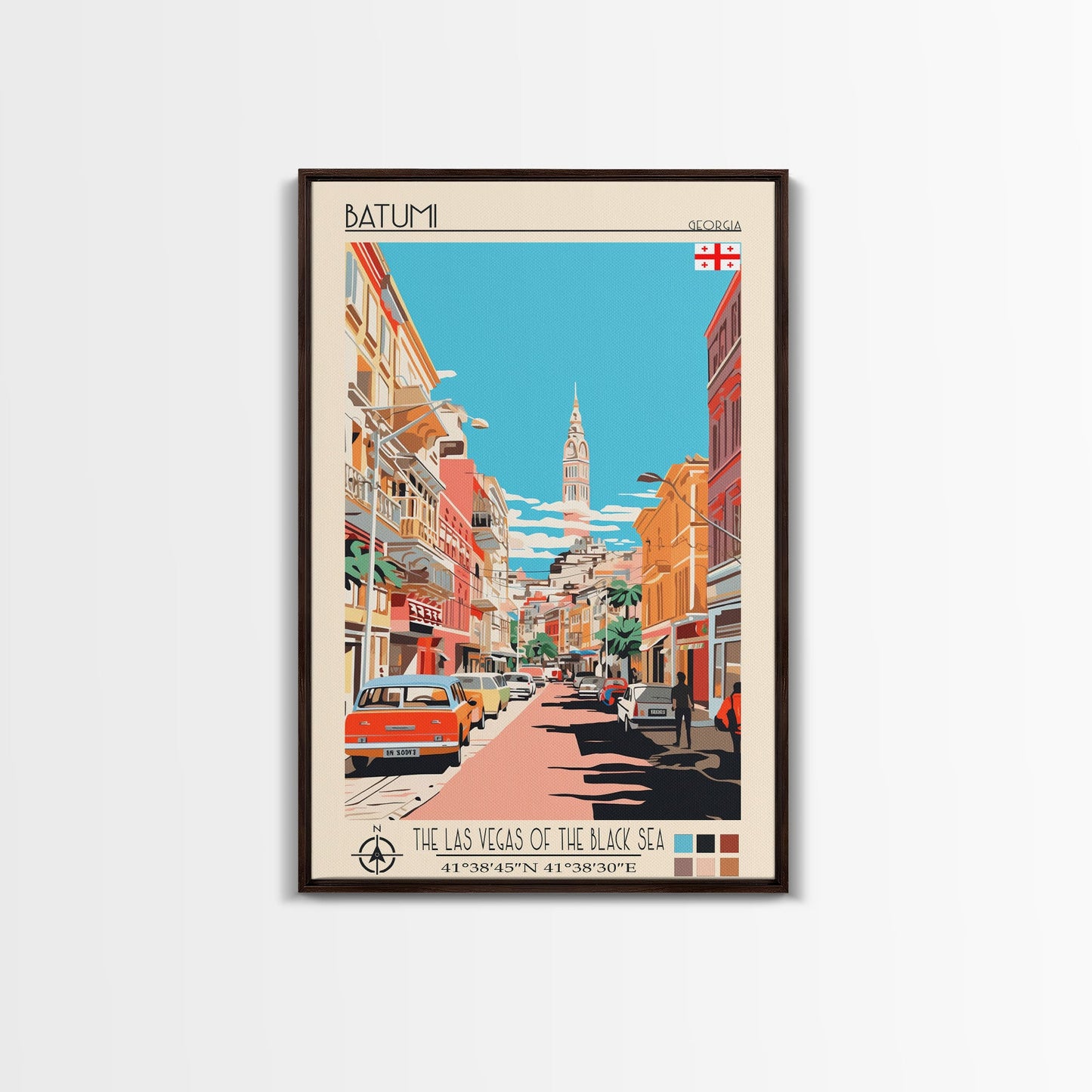 Batumi Georgia Travel Poster Framed Canvas Print, Midcentury Modern Art, Pop Art Wall Decor, Home Decor, Vacation Gift, Living Room Art