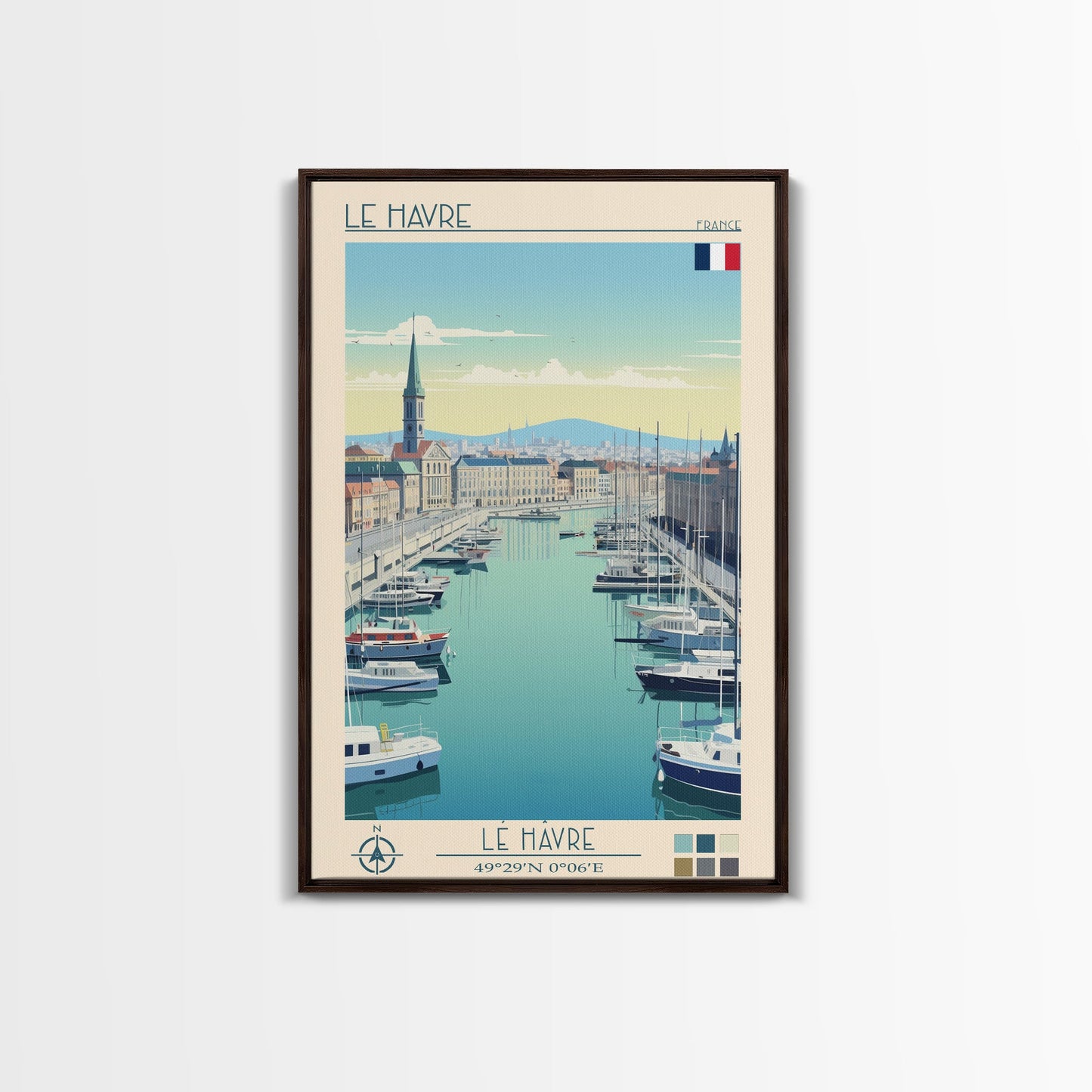 Le Havre France Travel Poster Framed Canvas Print, Midcentury Modern Art, Pop Art Wall Decor, Scenic Bedroom Art, Office Decoration