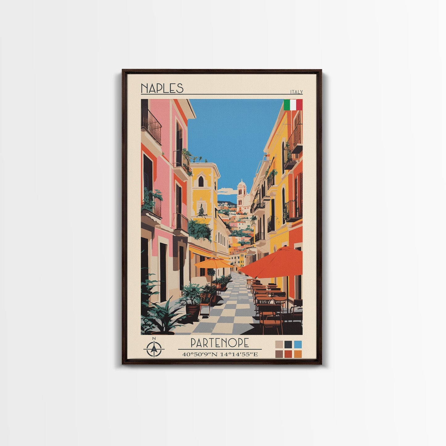 Naples Italy Travel Poster Framed Canvas Print, Midcentury Modern Art, Pop Art Wall Decor, Scenic Wall Art, Living Room Decoration, Office Art