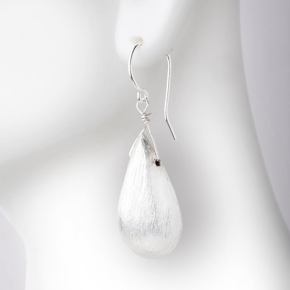 26x13mm Sterling Silver Plated Copper Bead Tear Drop Brushed Finish 2pcs