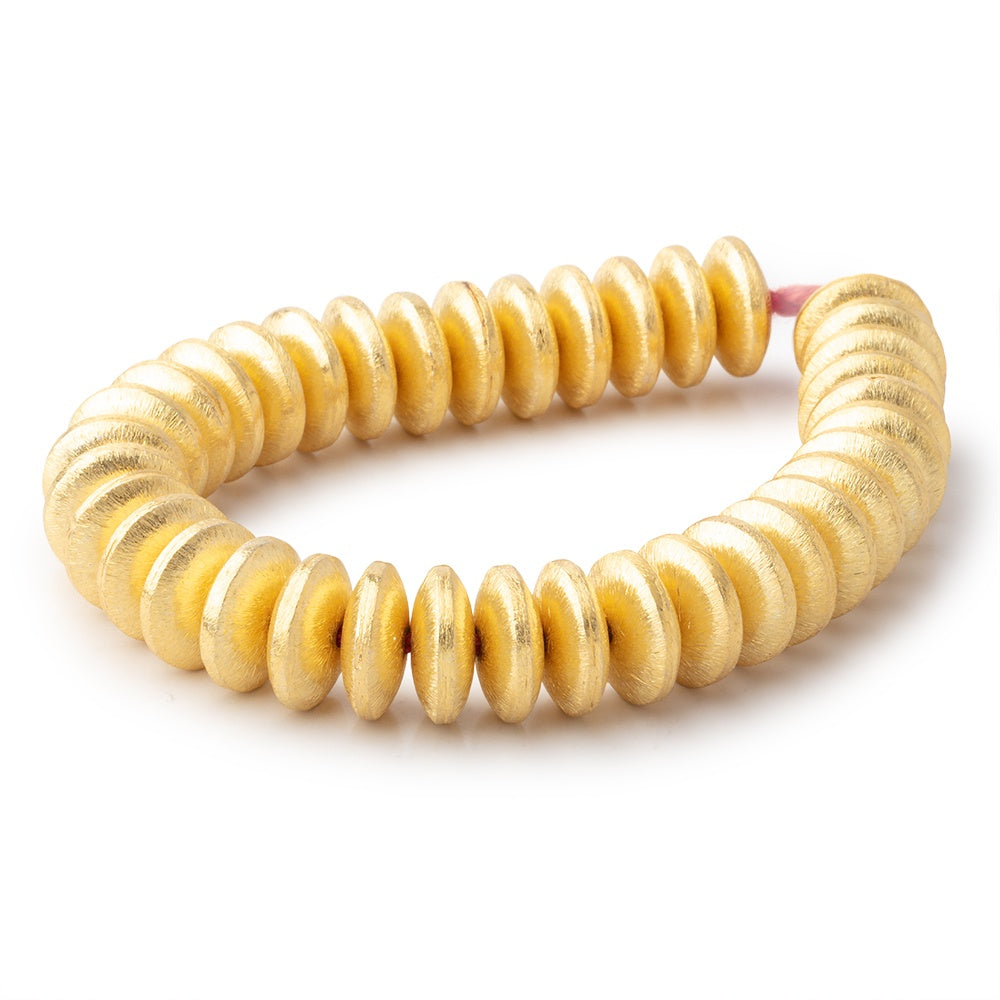 14mm 22kt Gold Plated Copper Brushed Disc Beads 8 inch 37 pieces