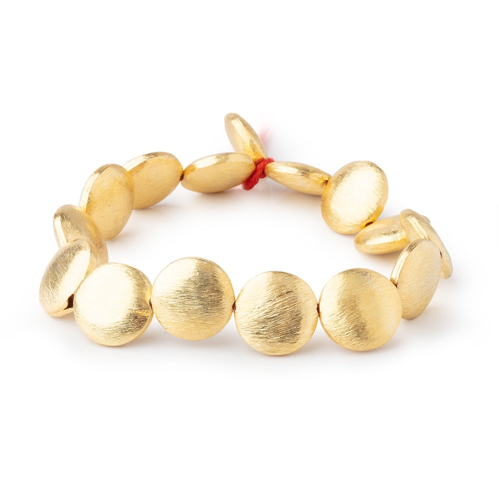 14mm 22kt Gold Plated Copper Brushed Coin 8 inch 15 Beads