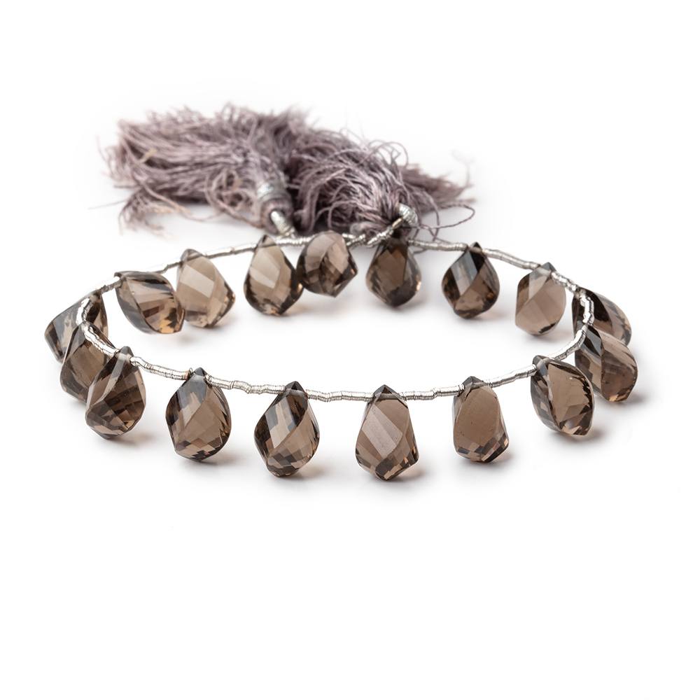 10x6mm Smoky Quartz Top Drilled Faceted Twist Beads 8 inch 17 pieces