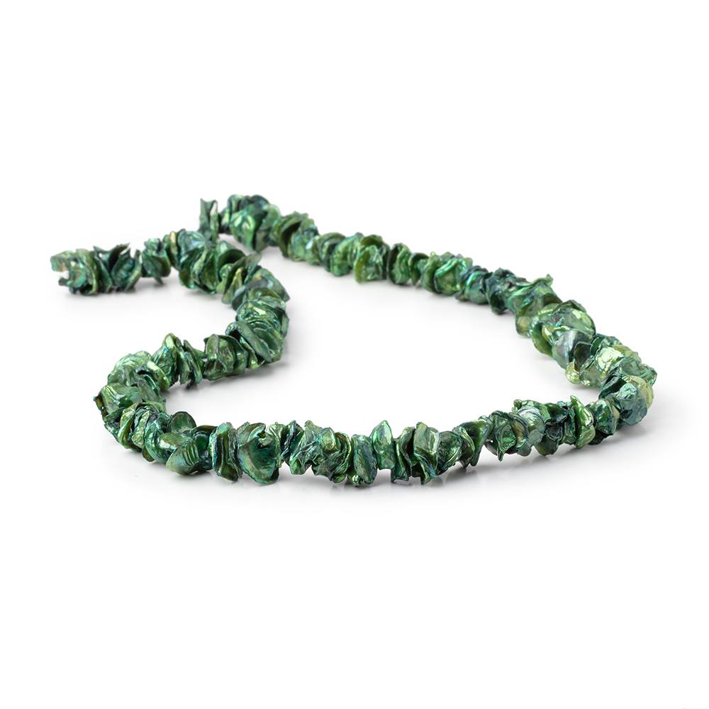 8-10mm Forest Green Center Drill Keshi Freshwater Pearl 14.5 inch 172 Beads