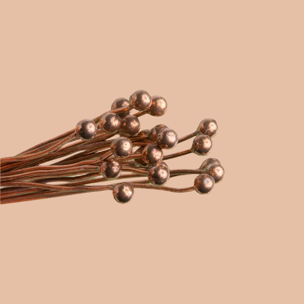 3mm Copper Headpin 26 gauge 2 inch length, Plain Ball Head diameter, 22 pieces per bag