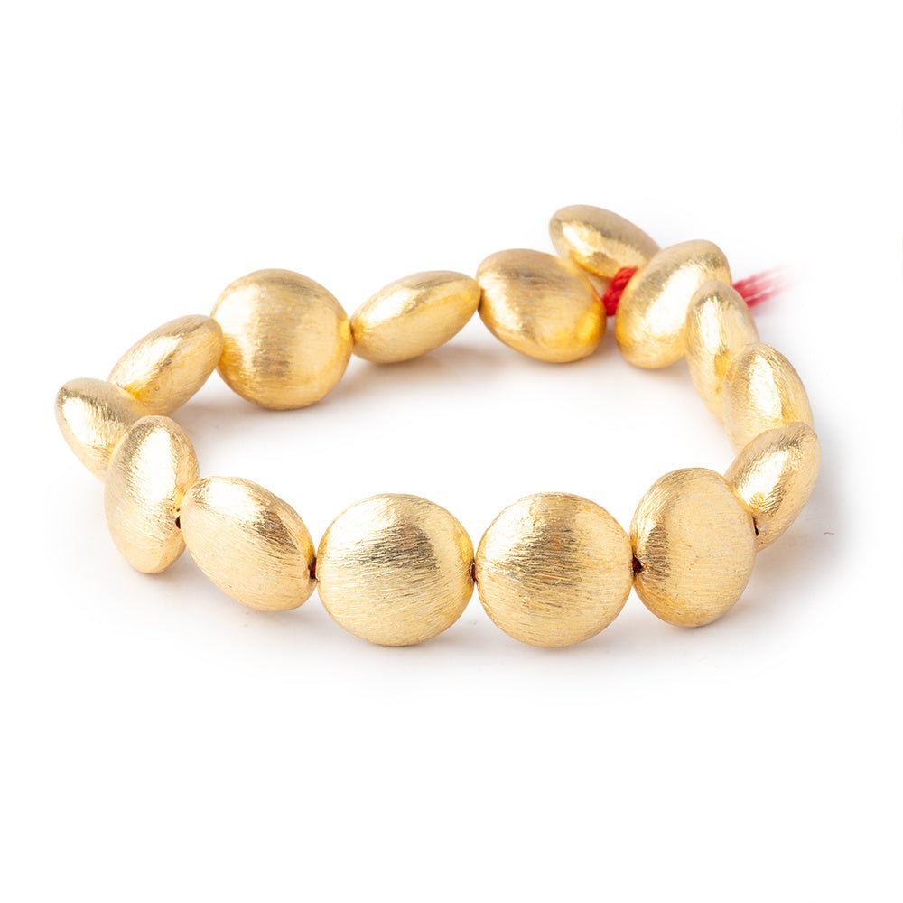 14mm 22kt Gold Plated Copper Brushed Puffy Coin 8 inch 15 Beads