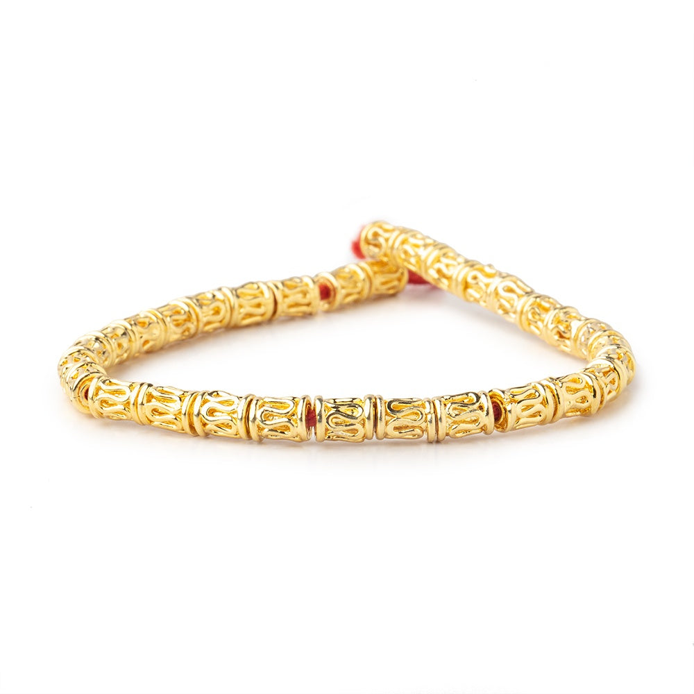 6x4mm 22kt Gold Plated Copper Bali Style Tube 8 inch 33 pieces