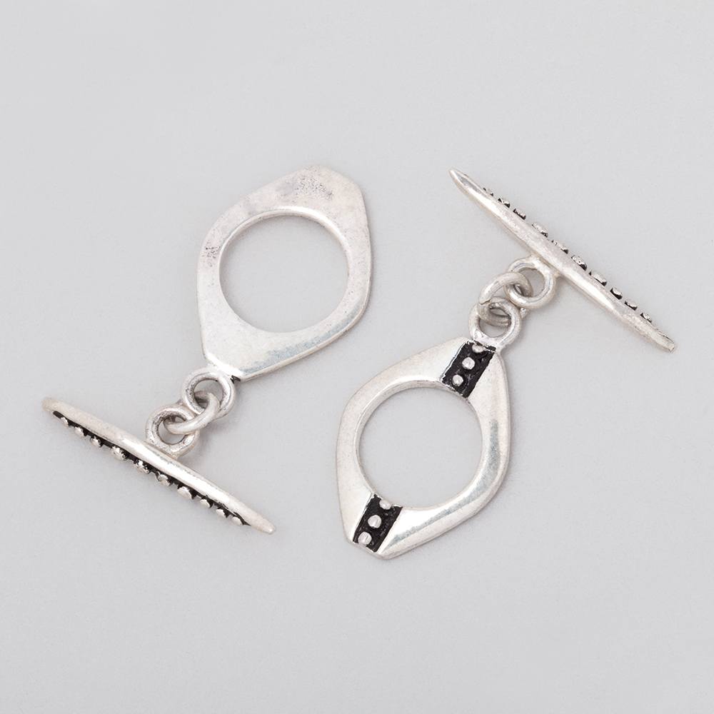 16.5x12.5mm Antiqued Sterling Silver Oval Toggle Miligrain Design 1 piece