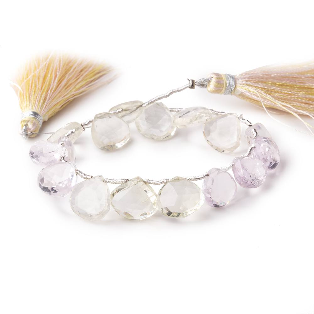 9-11mm Hiddenite and Kunzite Faceted Heart Beads 6 inch 16 pieces