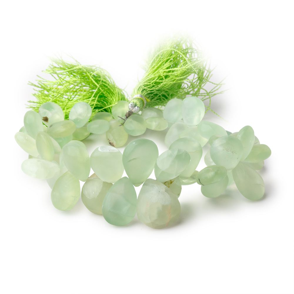 9-17mm Frosted Prehnite Plain Pear Beads 8 inch 51 pieces