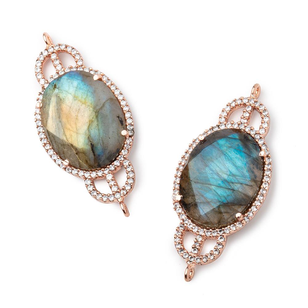 34x18mm Rose Gold Bezel CZ & Labradorite Edwardian Oval East West Connector 1 focal bead