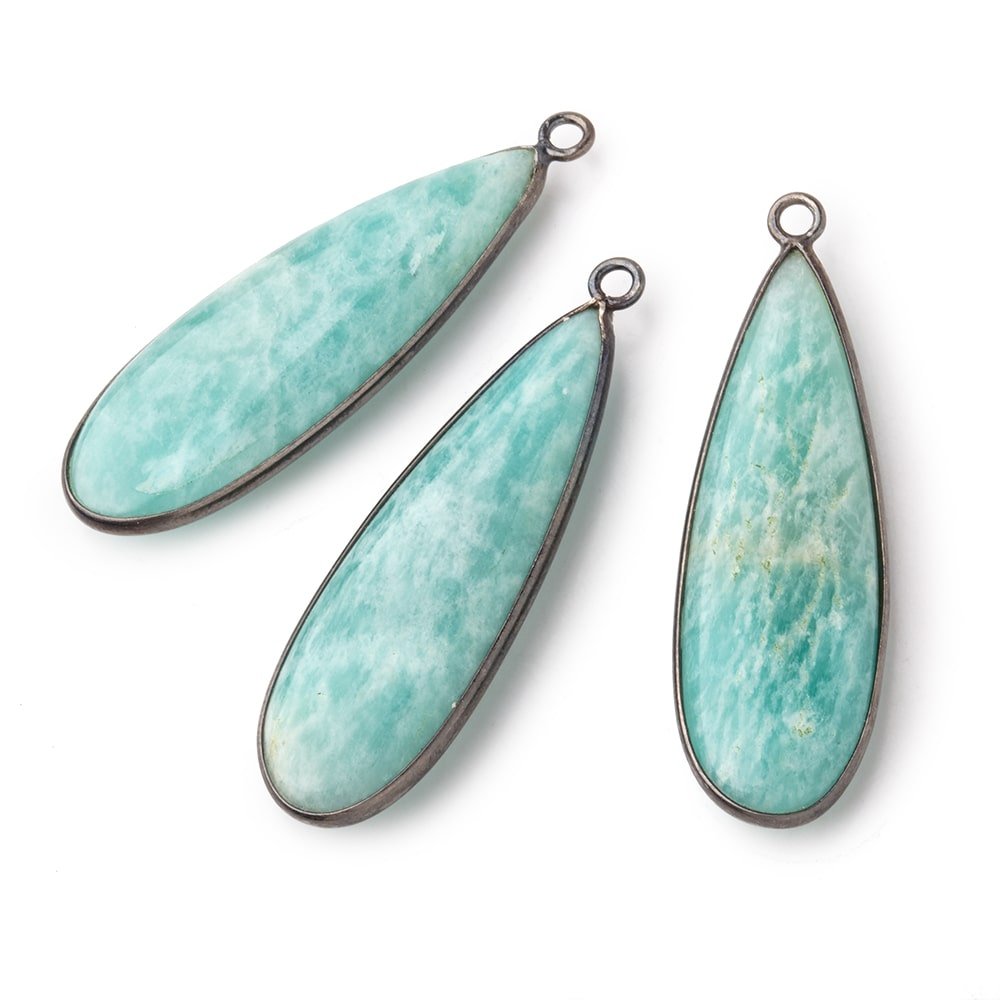 40x13mm Black Gold .925 Bezel Amazonite Plain Pear Pendant 1 Focal Bead