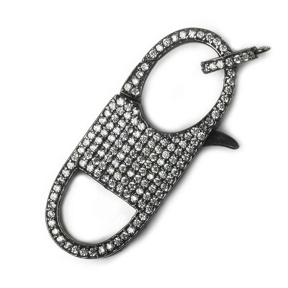 40x16mm Black Gold .925 Silver CZ Oval Lobster Clasp with CZ Ring 1 piece