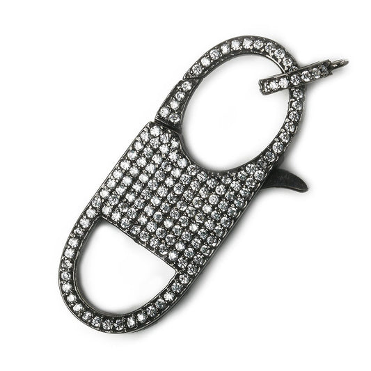 40x16mm Black Gold .925 Silver CZ Oval Lobster Clasp with CZ Ring 1 piece