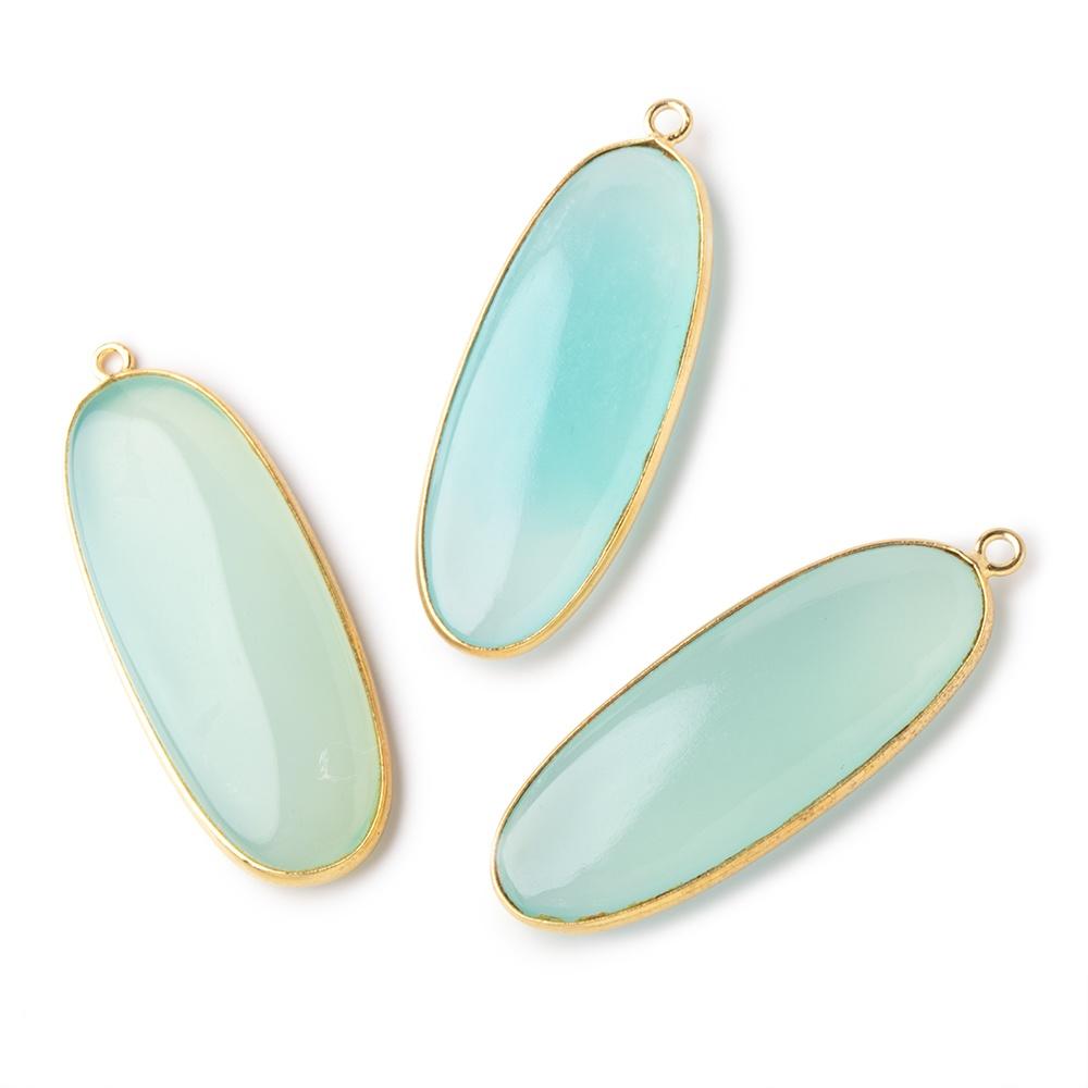 40x16mm Vermeil Bezel Seafoam Chalcedony Plain Elongated Oval Pendant 1 piece