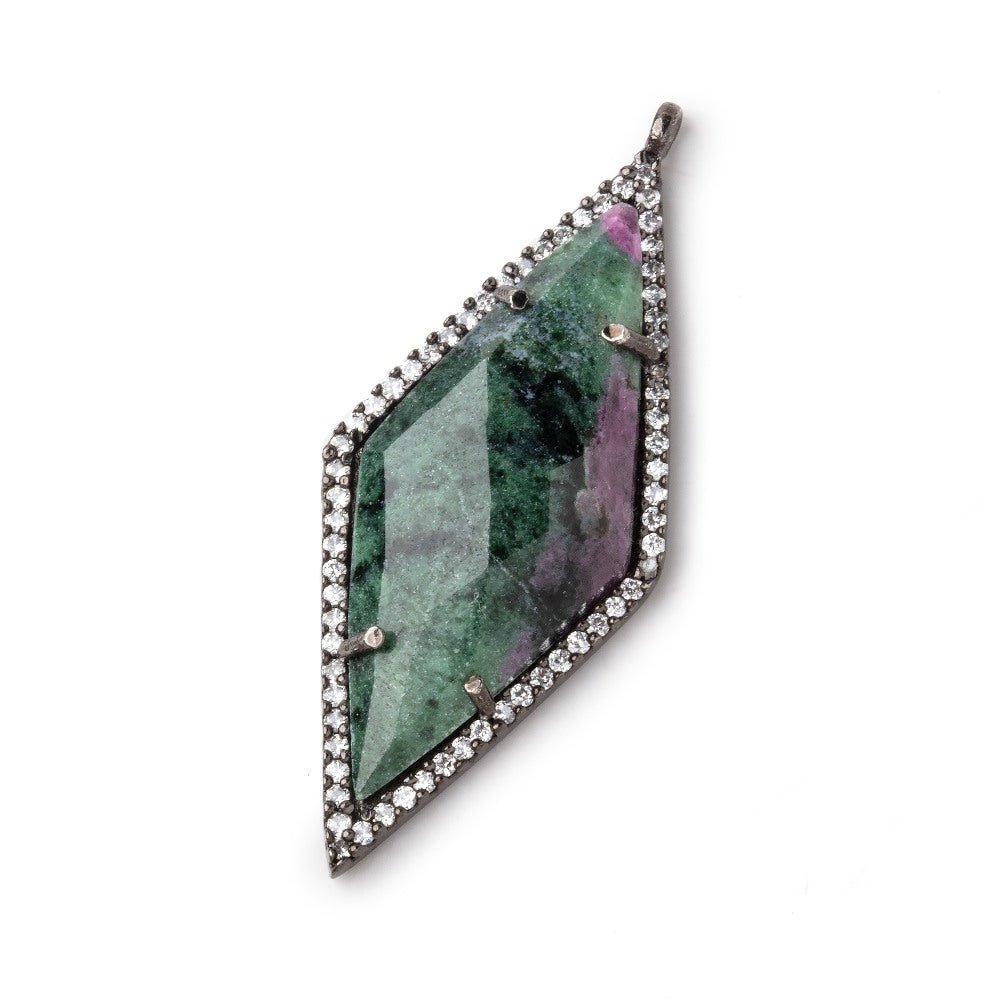 40x18mm Black Gold CZ Bezeled Ruby in Zoisite Kite Pendant 1 piece