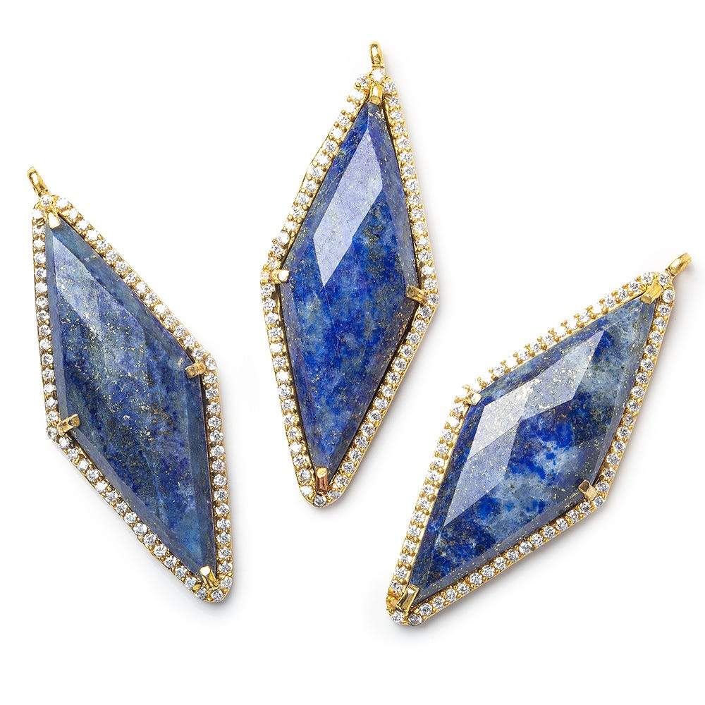 40x18mm Vermeil Bezel CZ & Lapis Lazuli Faceted Kite Marquise Pendant 1 focal bead