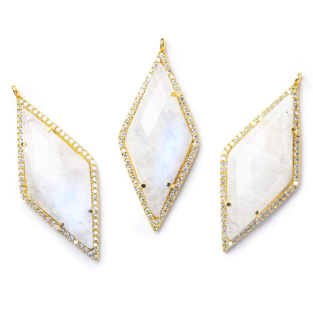 40x18mm Vermeil Bezel CZ & Rainbow Moonstone Faceted Kite Marquise Pendant 1 focal bead