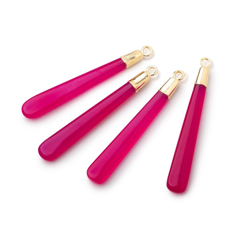 40x6mm Gold Leafed Berry Pink Chalcedony Pear Pendant 1 focal piece