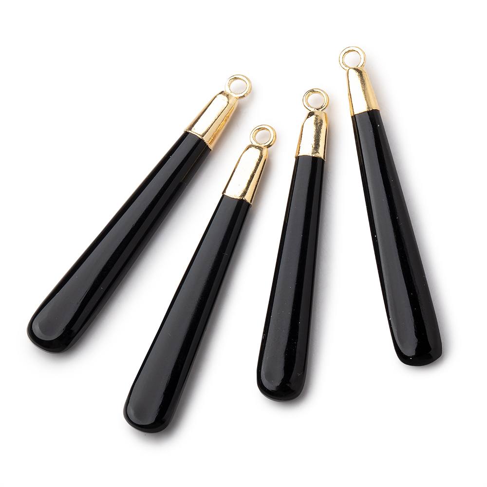 40x6mm Gold Leafed Black Onyx Plain Pear Pendant 1 piece