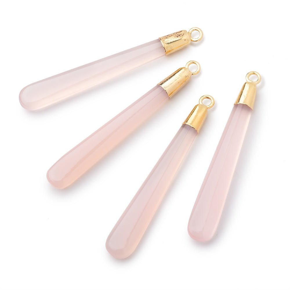 40x6mm Gold Leafed Petal Pink Chalcedony Pear Pendant 1 focal piece