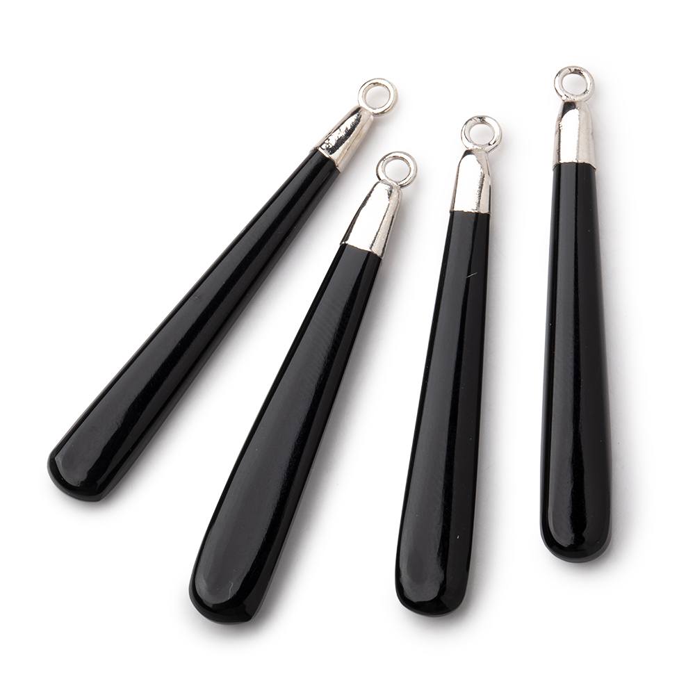 40x6mm Silver Leafed Black Onyx Plain Pear Pendant 1 piece