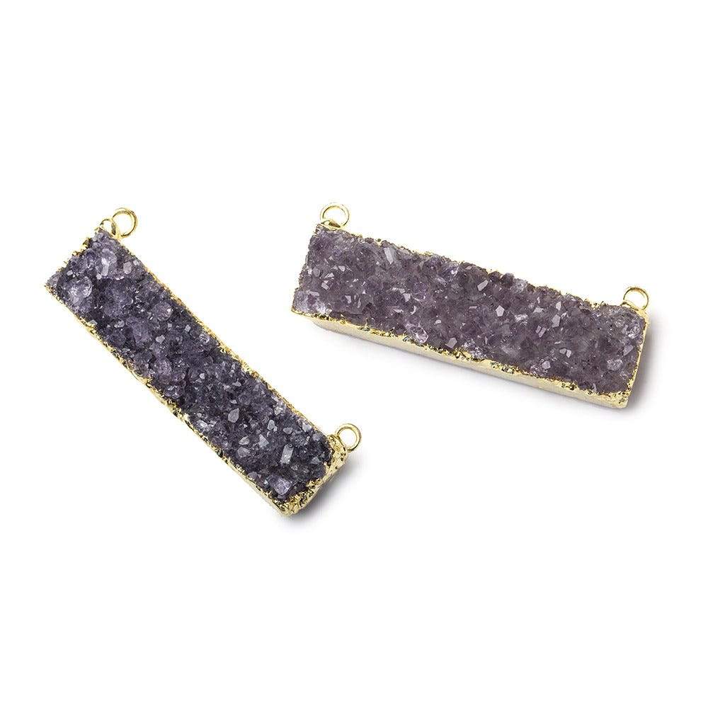 40x8mm Gold Leaf Edged Amethyst Drusy East West Bar Connector 1 piece