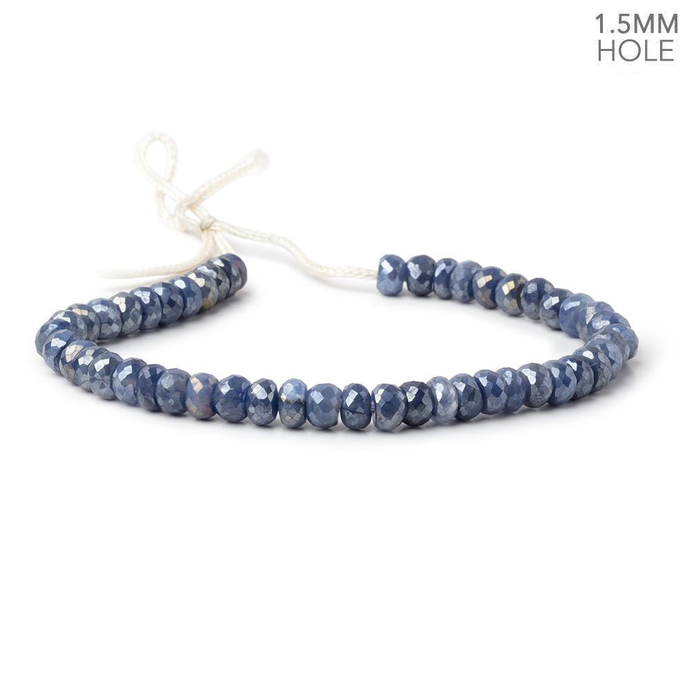 6mm Mystic Blue Moonstone 1.5mm Large Hole Faceted Rondelles 8 inch 48 Beads