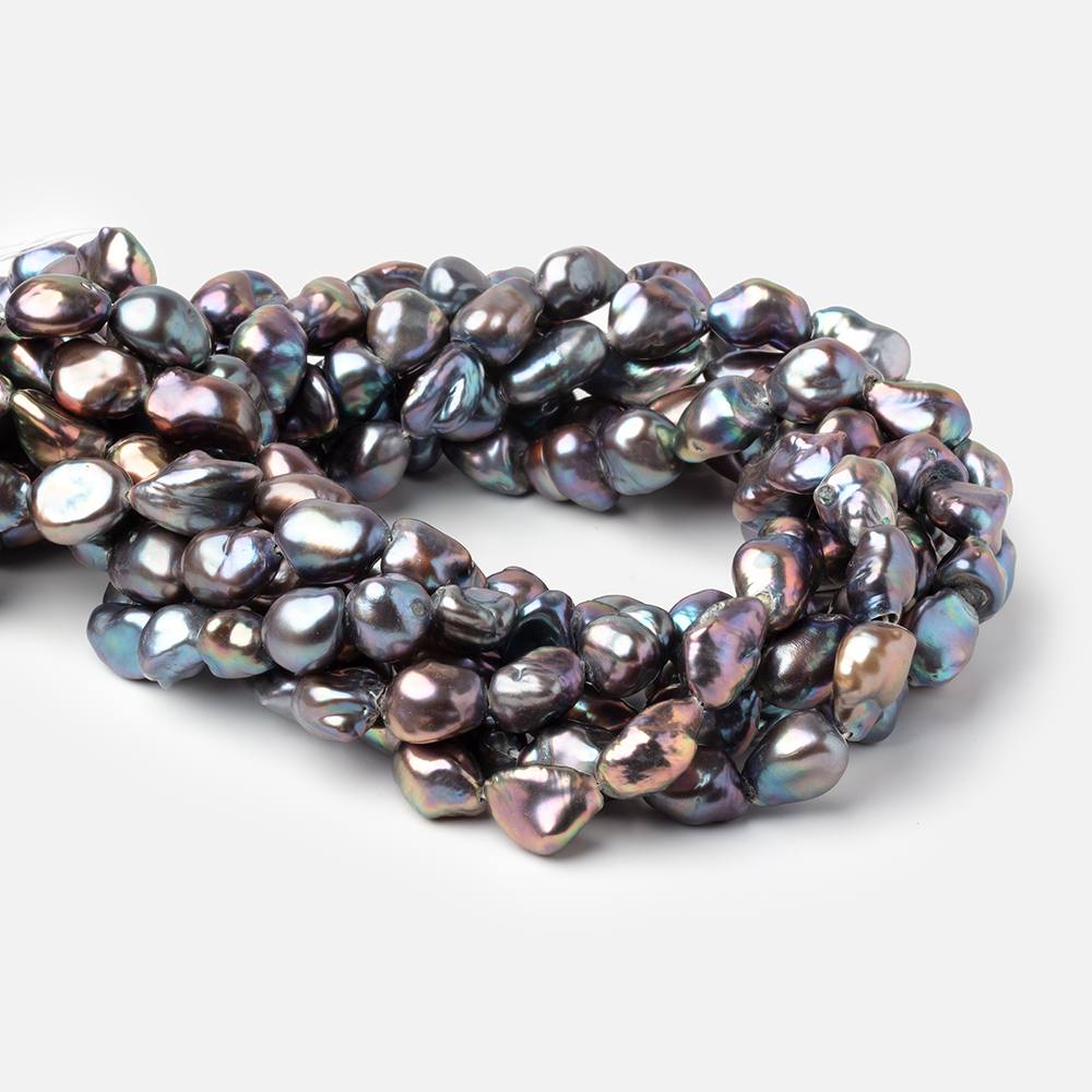 9-11mm Peacock Straight Drilled Keshi Freshwater Pearls 16 inch 32 Beads