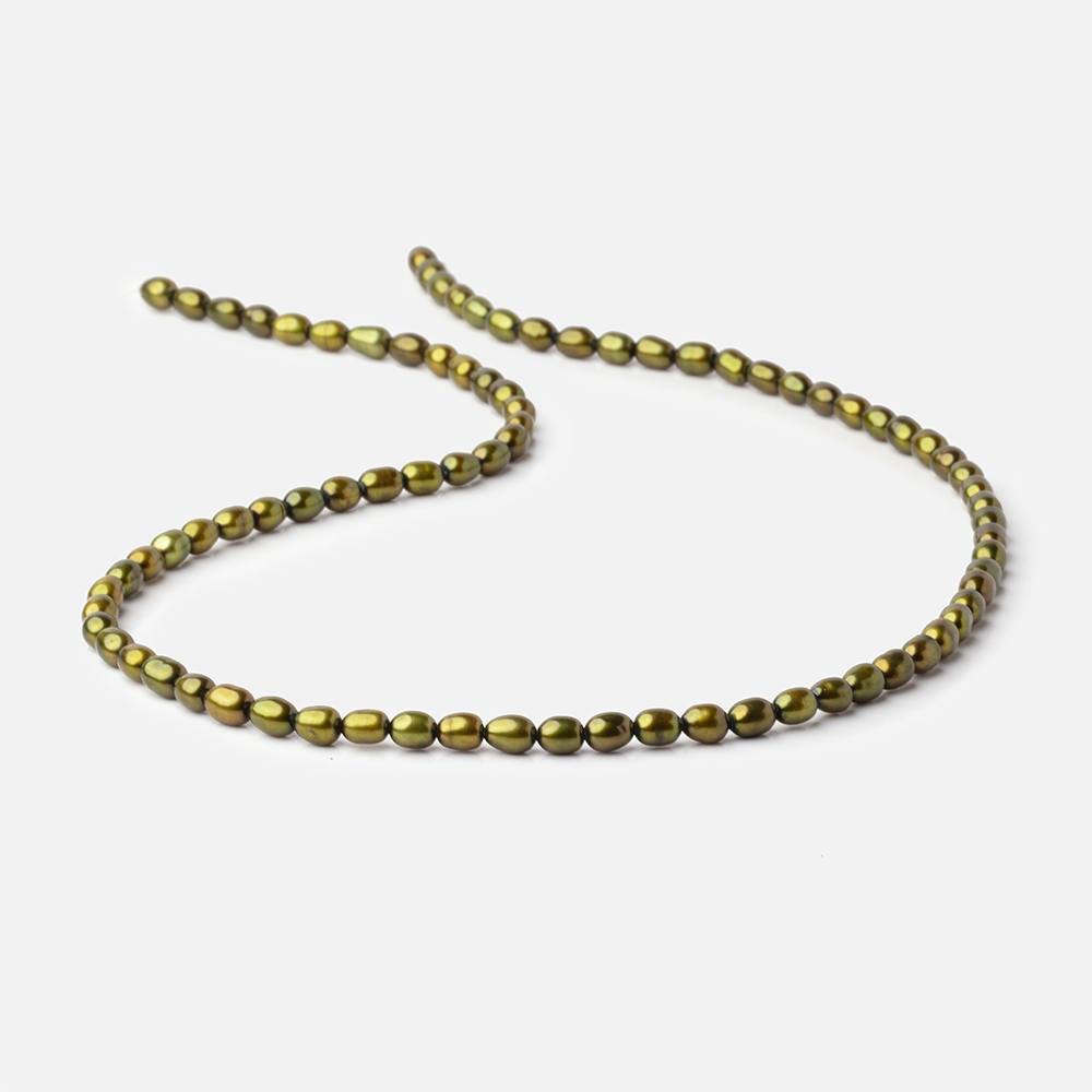 5x4mm Avocado Green Straight Drill Oval Freshwater Pearl 15 inch 81 pieces