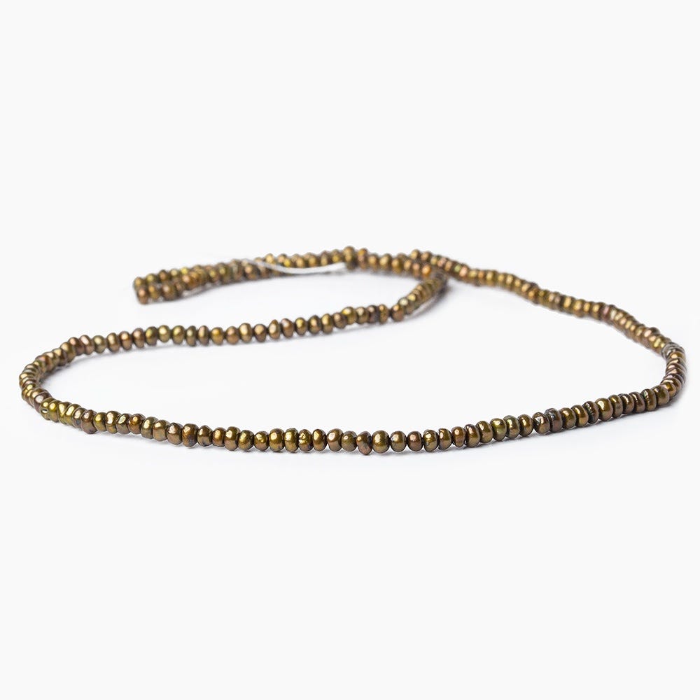 3mm Brass Green Center Drilled Button Pearls, 15 inch, 189 pieces